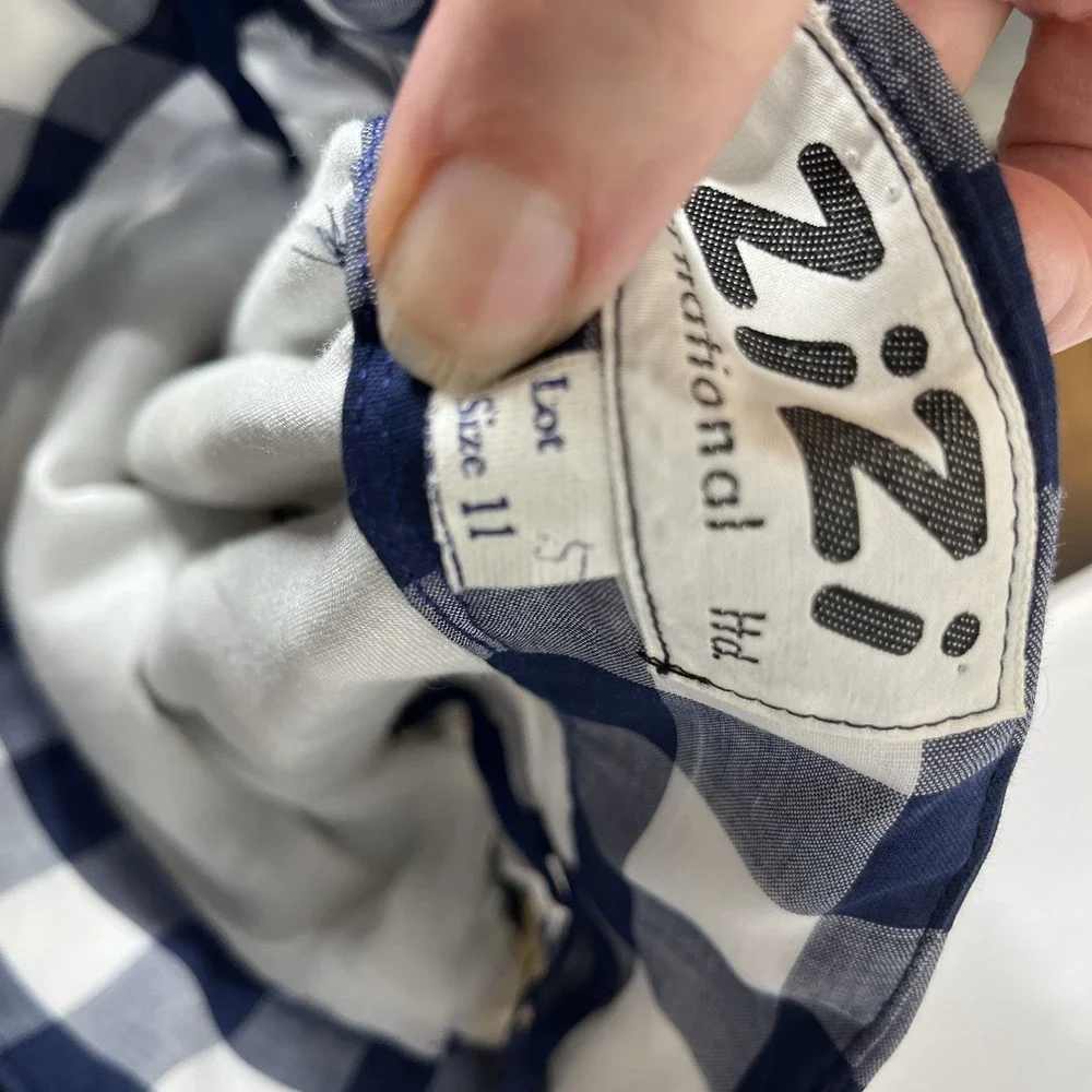ZiZi International Vtg Women's Skirt 4 (measured) Blue White Check Embellished‎